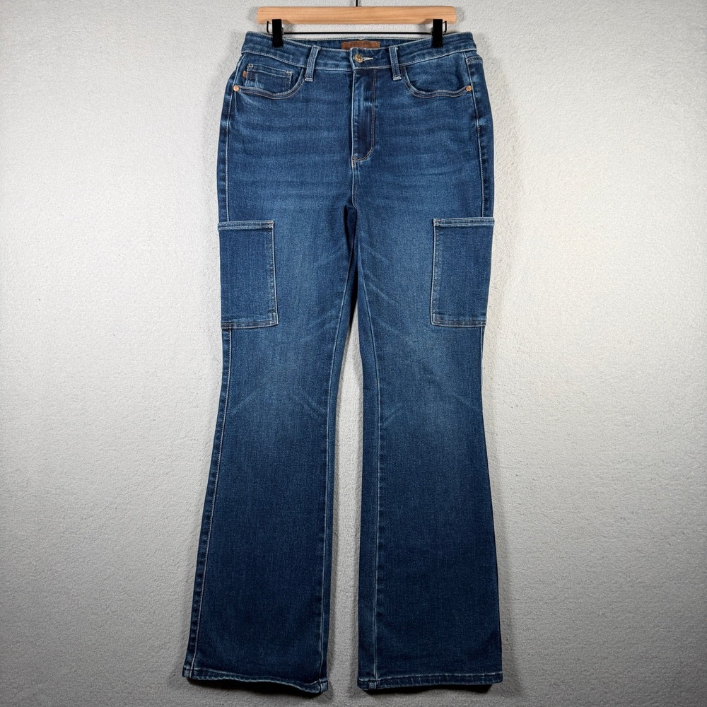 Judy Blue Dark Wash Cargo Flare Jeans High Rise JB88872 DK Size 11/30